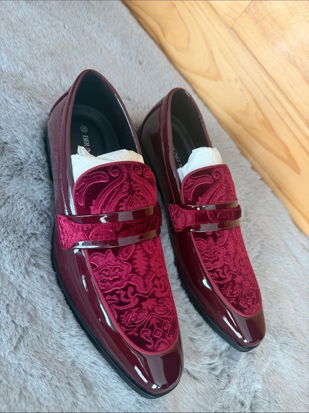 Bruno Marc Men's Tuxedo Patent Velvet Loafers Burgundy Size 10 NEW
